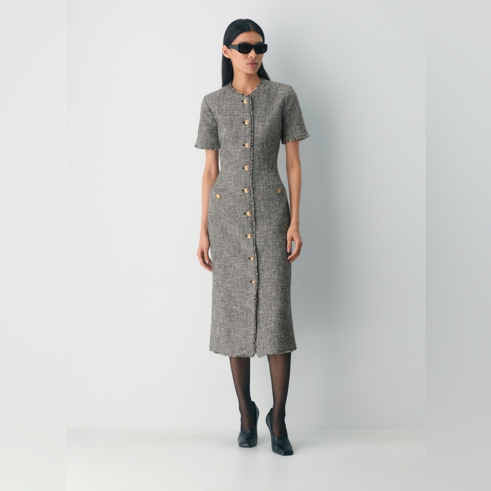 Aritzia Babaton Spckl Tweed Blk/Whit Vanderbilt Dress